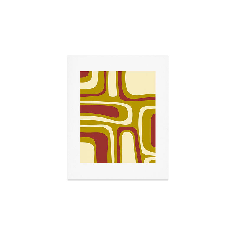 Mid-Century Modern Abstract Palm Springs Pattern in Chartreuse Maroon Cream Art Print Gallery Image 1