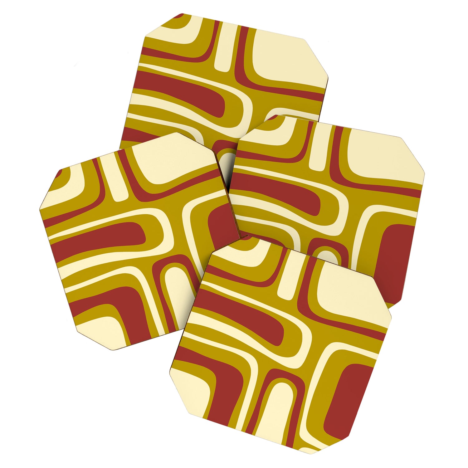 Mid-Century Modern Abstract Palm Springs Pattern in Chartreuse Maroon Cream Coaster Gallery Image 1