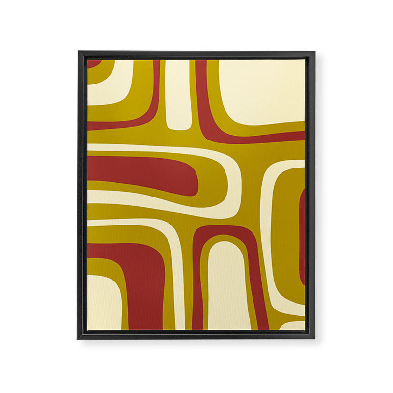 Mid-Century Modern Abstract Palm Springs Pattern in Chartreuse Maroon Cream Framed Canvas Print Gallery Image 8