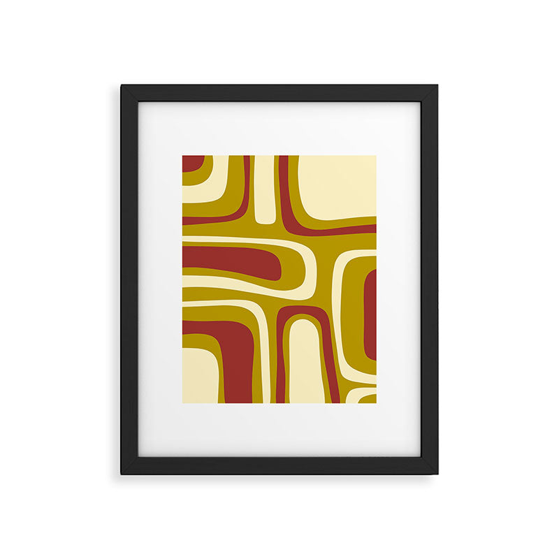 Mid-Century Modern Abstract Palm Springs Pattern in Chartreuse Maroon Cream Framed Art Print Gallery Image 6