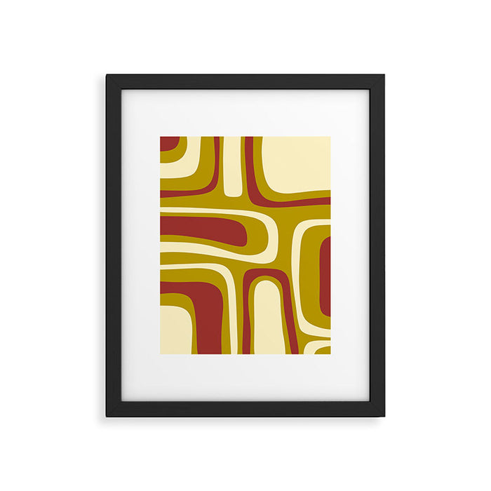 Mid-Century Modern Abstract Palm Springs Pattern in Chartreuse Maroon Cream Framed Art Print Gallery Image 1