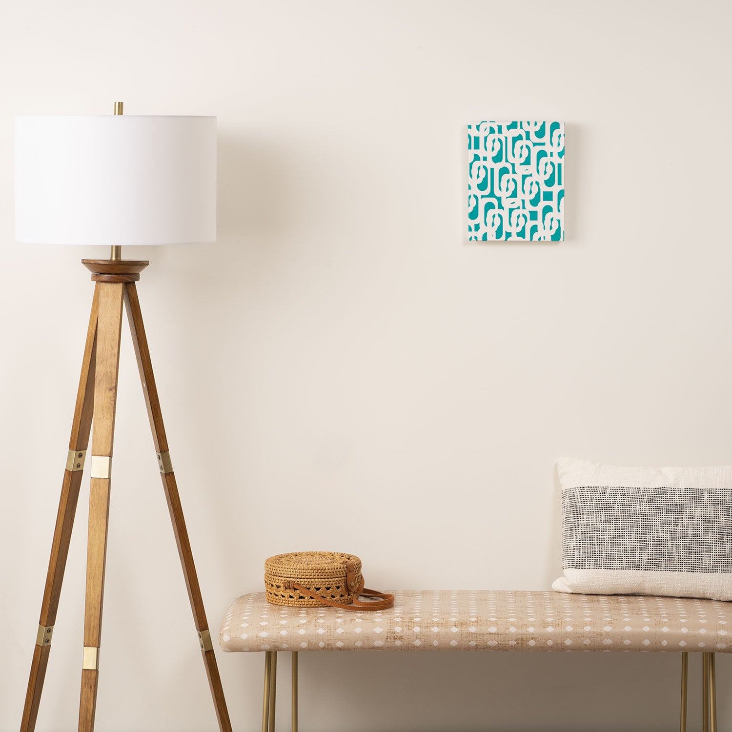 Mid-century Modern Abstract Turquoise and White Loop Pattern Canvas Print Gallery Image 2