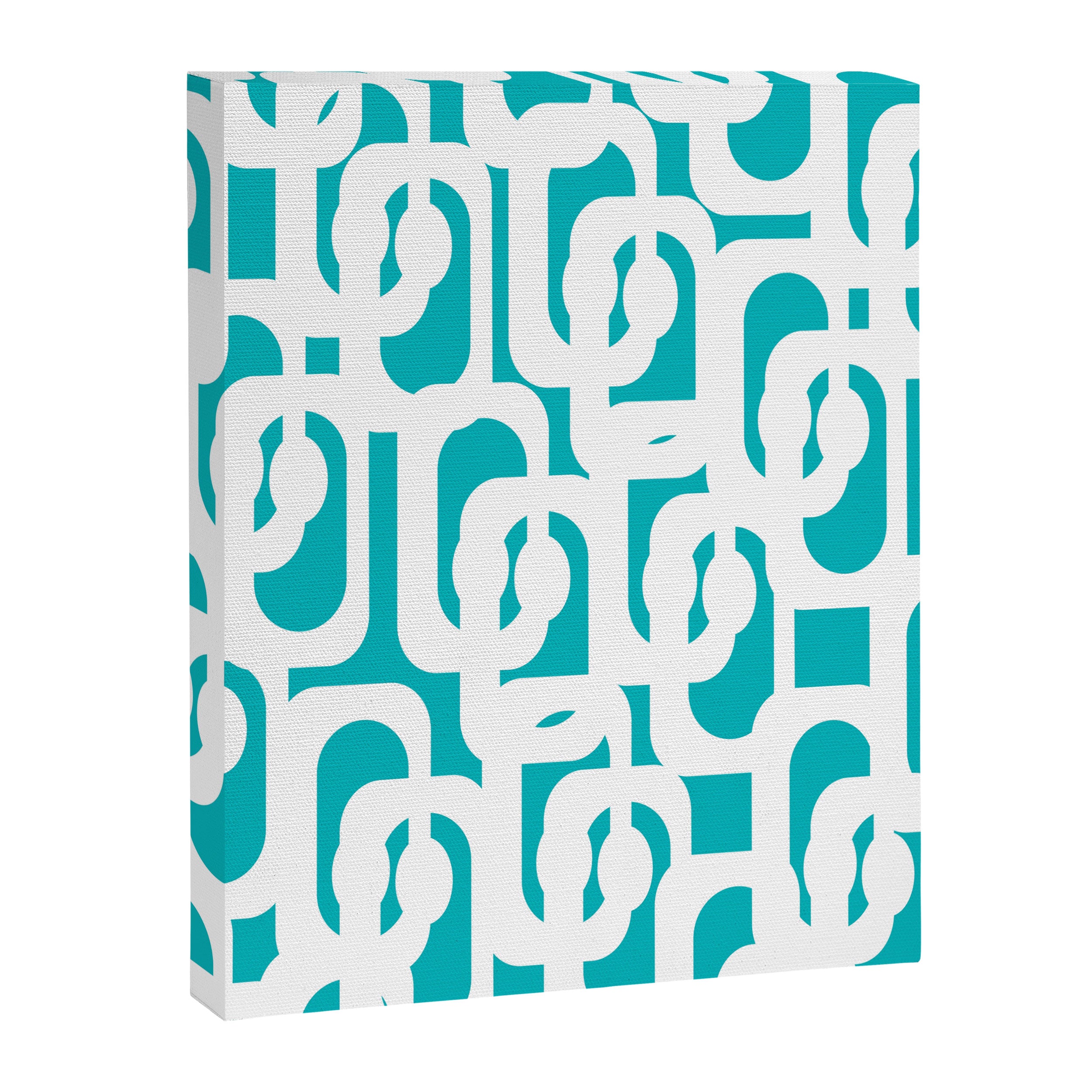 Mid-century Modern Abstract Turquoise and White Loop Pattern Canvas Print Gallery Image 8