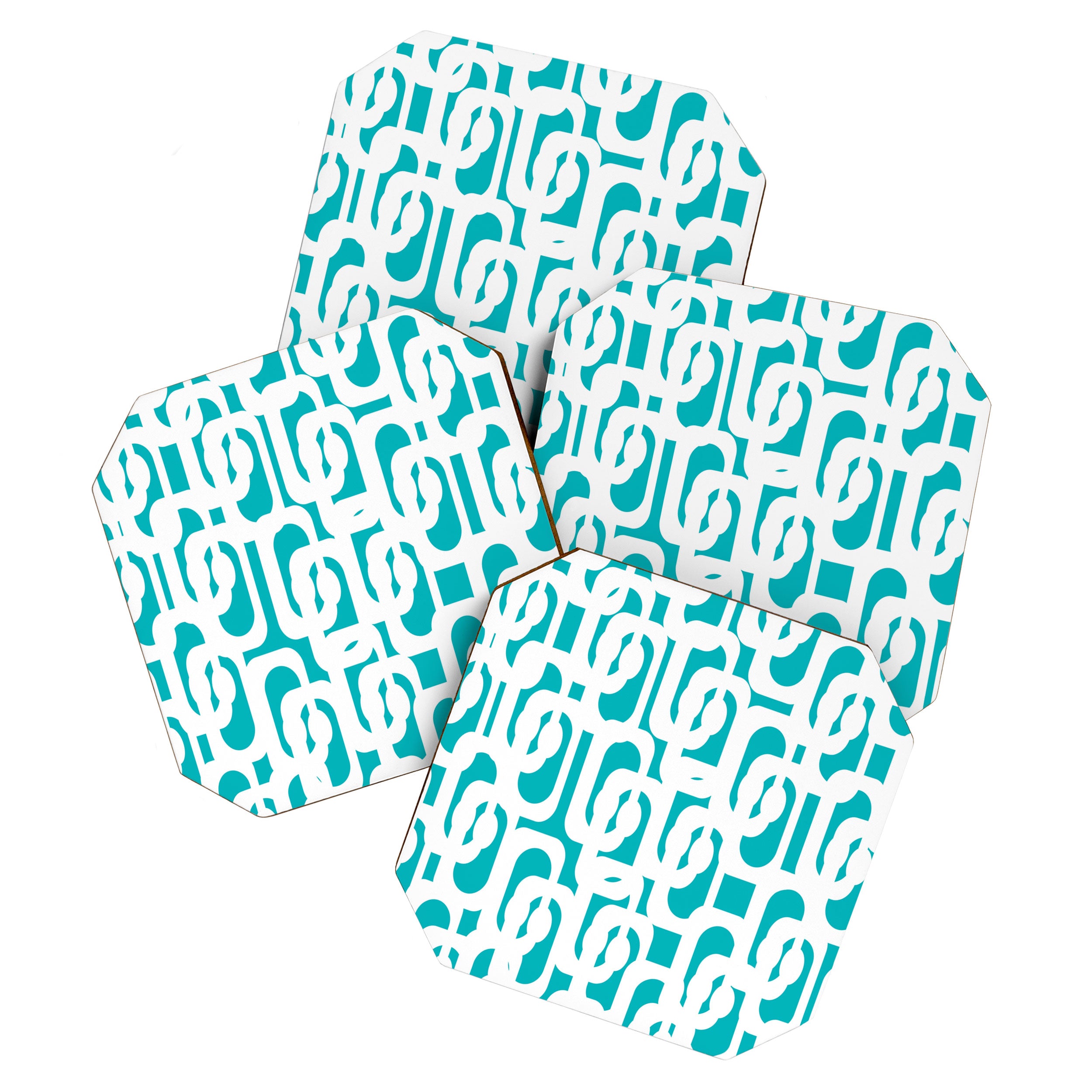 Mid-century Modern Abstract Turquoise and White Loop Pattern Coaster Gallery Image 1
