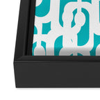 Mid-century Modern Abstract Turquoise and White Loop Pattern Framed Canvas Print Gallery Image 3