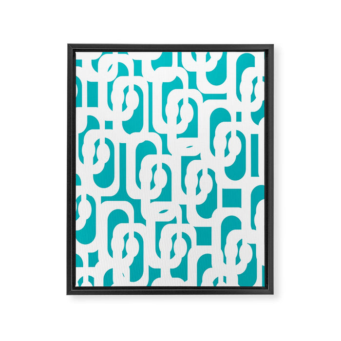 Mid-century Modern Abstract Turquoise and White Loop Pattern Framed Canvas Print Gallery Image 1