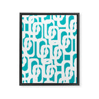 Mid-century Modern Abstract Turquoise and White Loop Pattern Framed Canvas Print Gallery Image 8