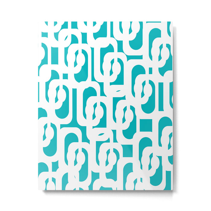 Mid-century Modern Abstract Turquoise and White Loop Pattern Metal Print Gallery Image 1