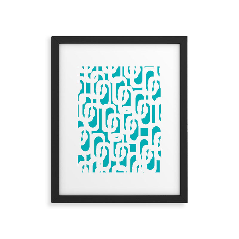 Mid-century Modern Abstract Turquoise and White Loop Pattern Framed Art Print Gallery Image 6