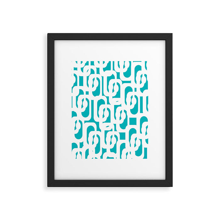 Mid-century Modern Abstract Turquoise and White Loop Pattern Framed Art Print Gallery Image 1
