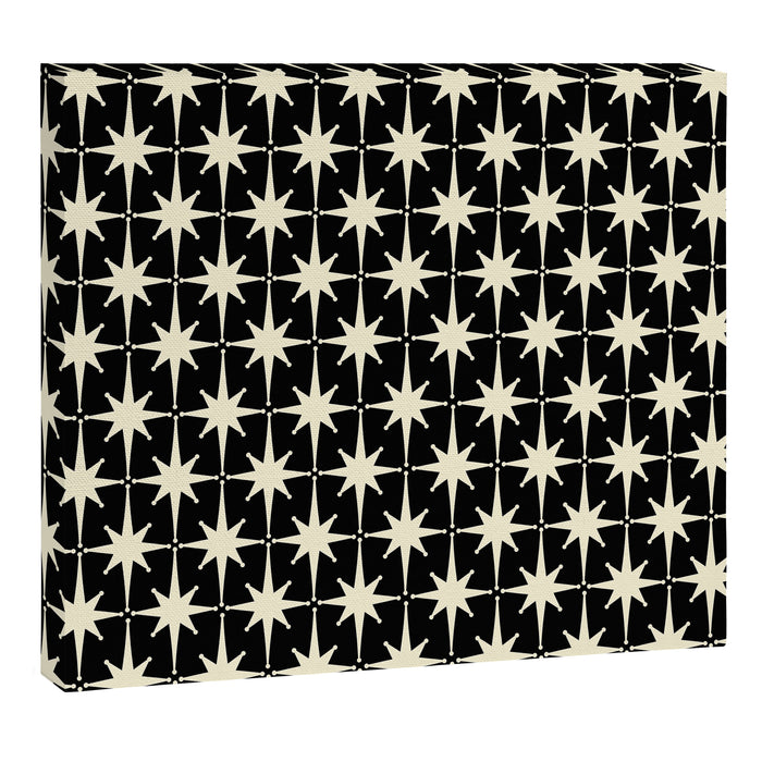 Midcentury Modern Atomic Age Starburst Pattern in Retro Cream and Black Canvas Print Gallery Image 1