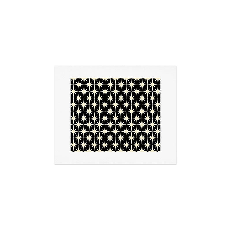 Midcentury Modern Atomic Age Starburst Pattern in Retro Cream and Black Art Print Gallery Image 1