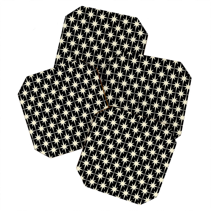 Midcentury Modern Atomic Age Starburst Pattern in Retro Cream and Black Coaster Gallery Image 1