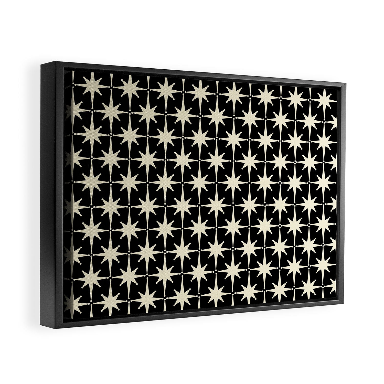 Midcentury Modern Atomic Age Starburst Pattern in Retro Cream and Black Framed Canvas Print Gallery Image 2