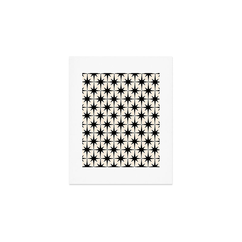 Midcentury Modern Atomic Age Starburst Pattern in Black and Almond Cream Art Print Gallery Image 1
