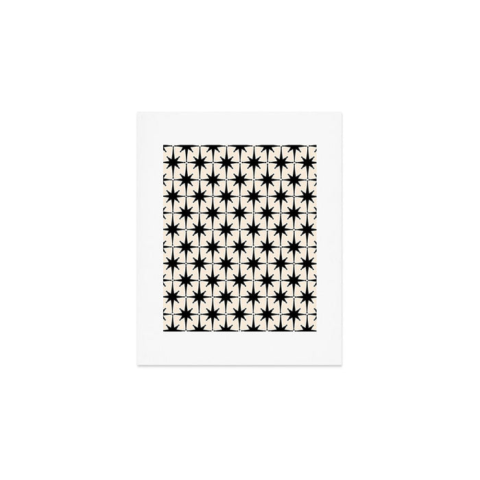 Midcentury Modern Atomic Age Starburst Pattern in Black and Almond Cream Art Print Gallery Image 1