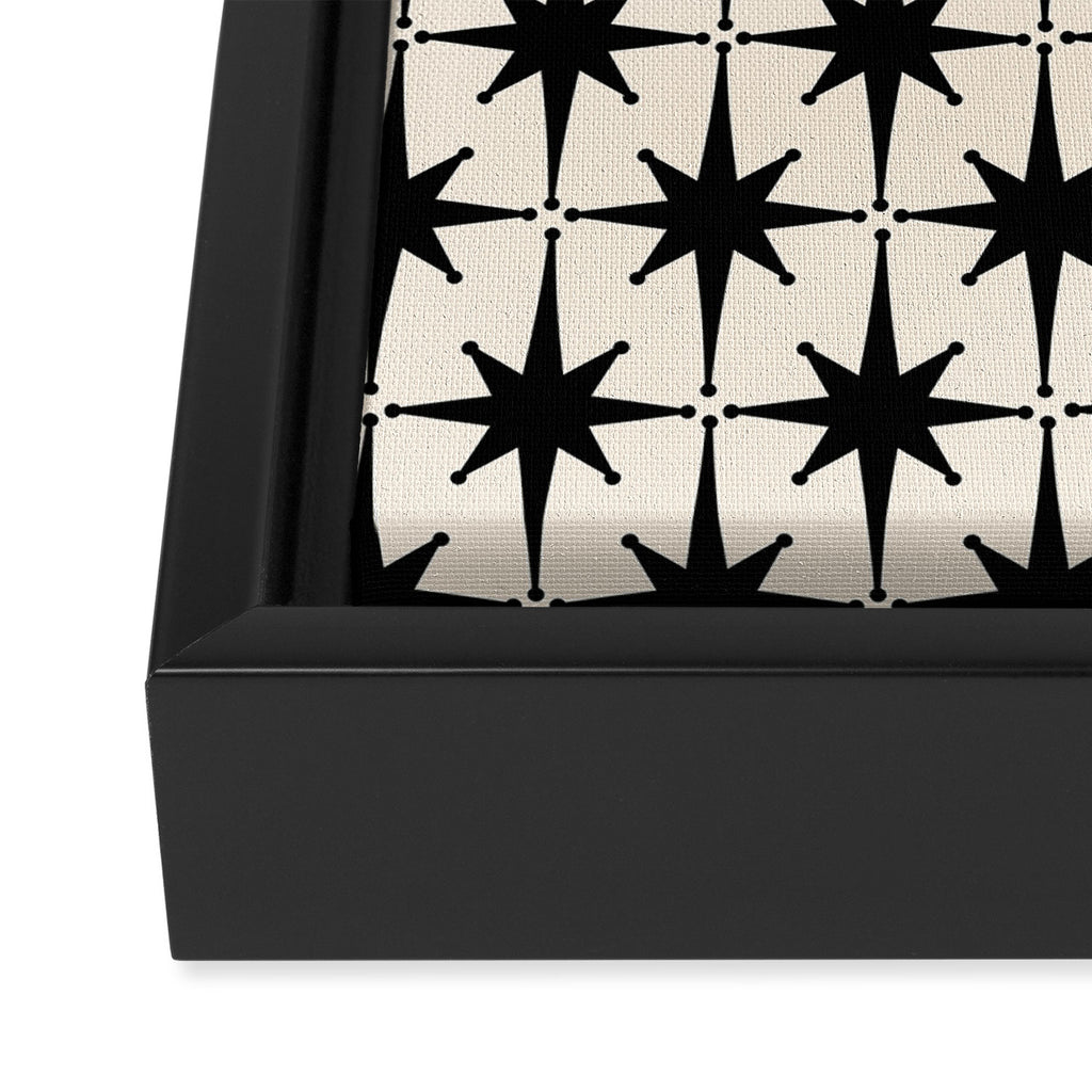 Midcentury Modern Atomic Age Starburst Pattern in Black and Almond Cream Framed Canvas Print Gallery Image 3