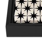 Midcentury Modern Atomic Age Starburst Pattern in Black and Almond Cream Framed Canvas Print Gallery Image 3