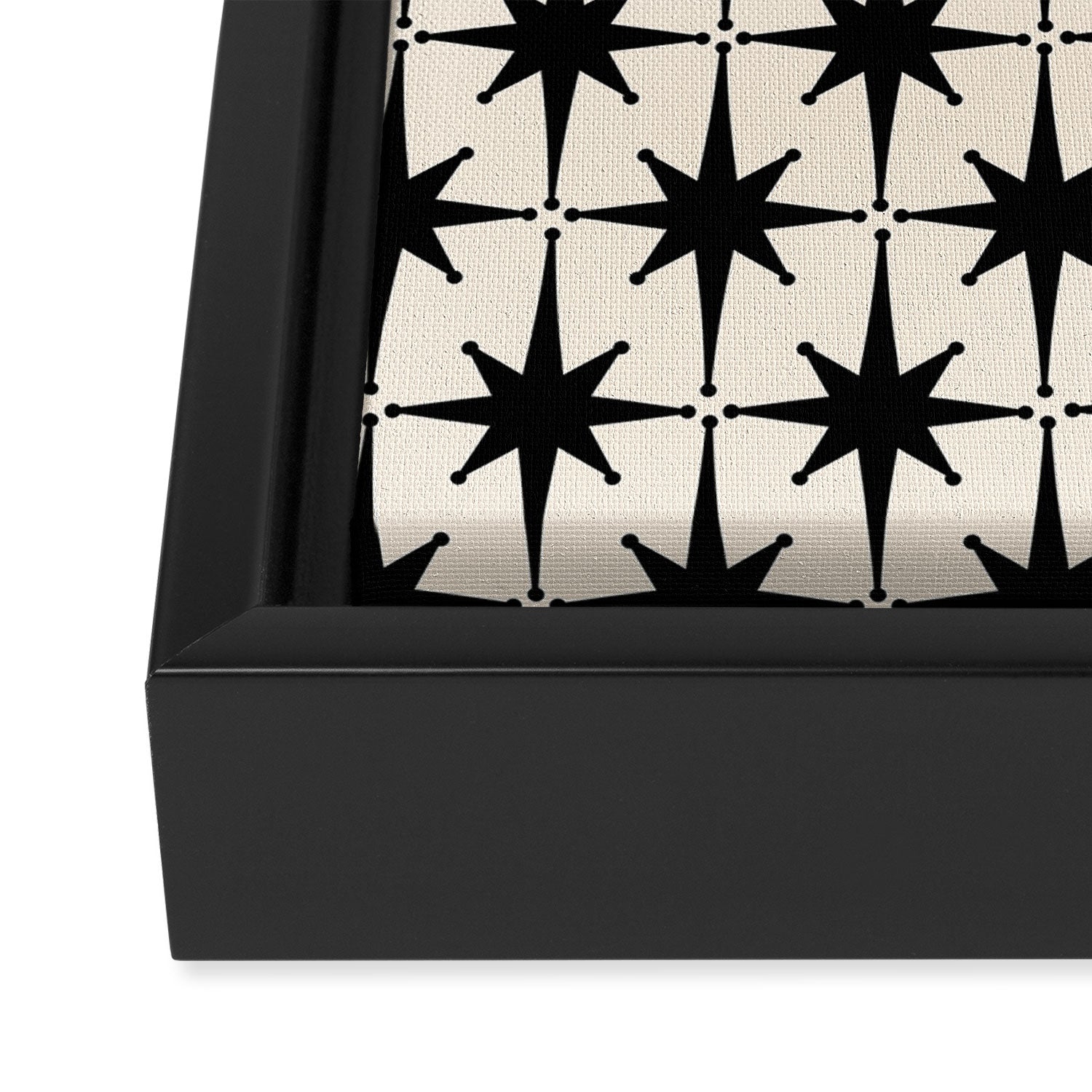 Midcentury Modern Atomic Age Starburst Pattern in Black and Almond Cream Framed Canvas Print Gallery Image 3
