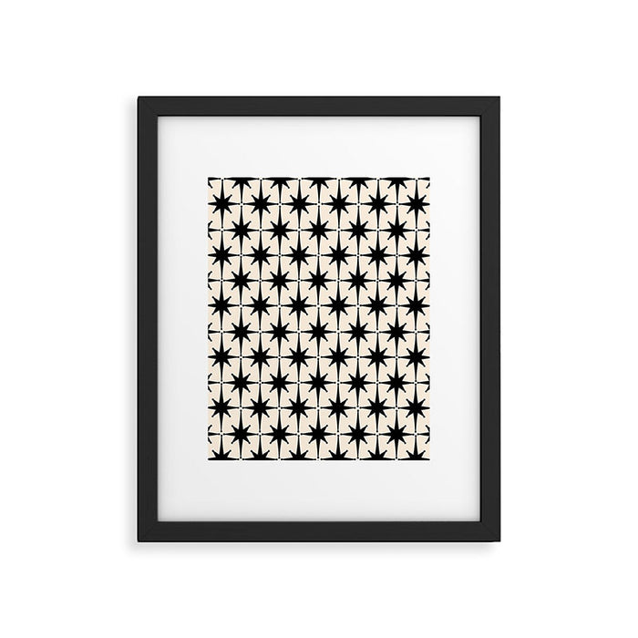 Midcentury Modern Atomic Age Starburst Pattern in Black and Almond Cream Framed Art Print Gallery Image 1