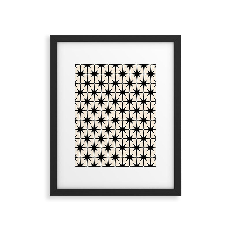 Midcentury Modern Atomic Age Starburst Pattern in Black and Almond Cream Framed Art Print Gallery Image 5