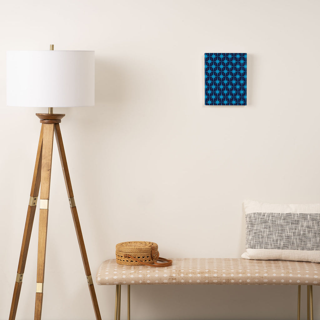 Midcentury Modern Atomic Age Starburst Pattern in Double Blue Canvas Print Gallery Image 2