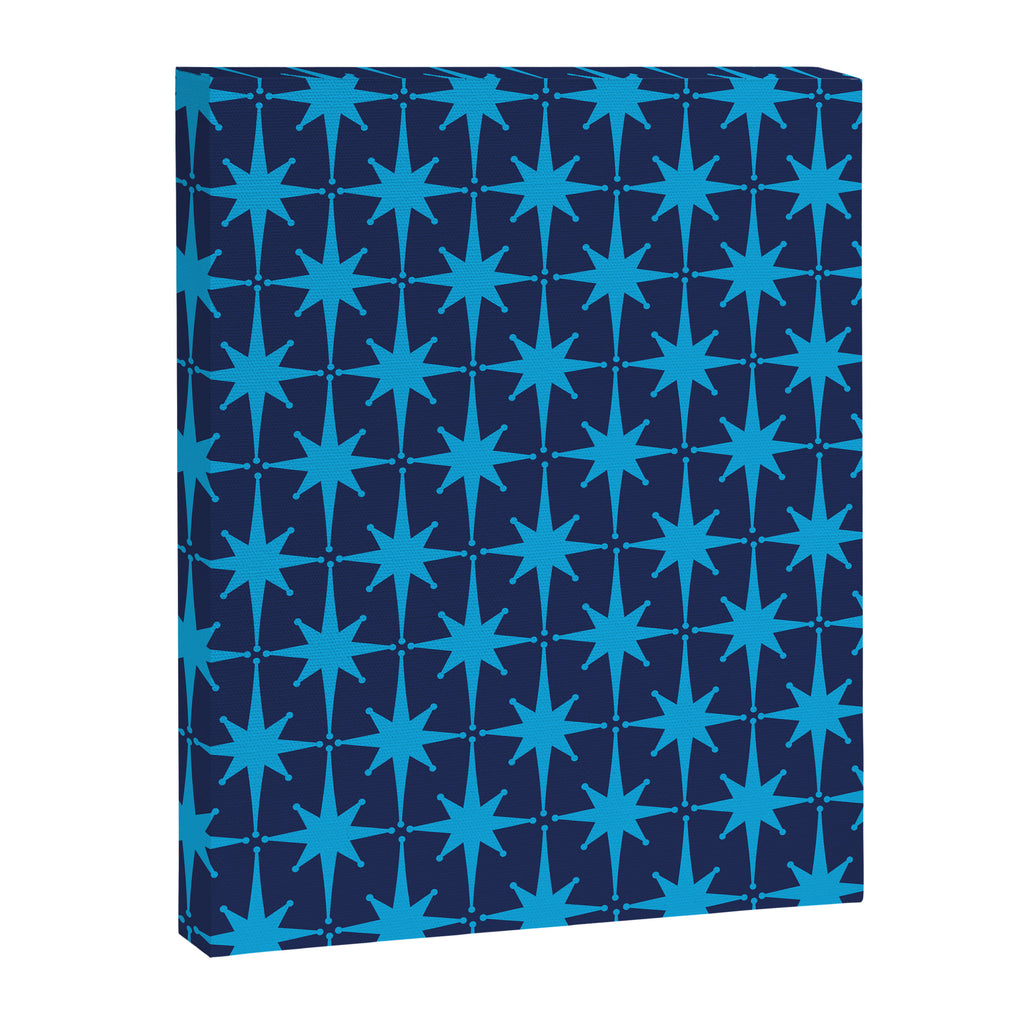Midcentury Modern Atomic Age Starburst Pattern in Double Blue Canvas Print Gallery Image 6