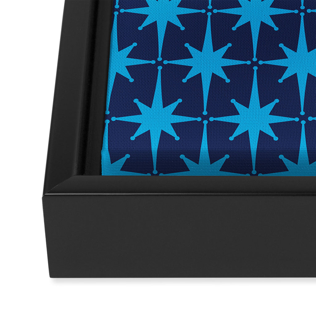 Midcentury Modern Atomic Age Starburst Pattern in Double Blue Framed Canvas Print Gallery Image 3