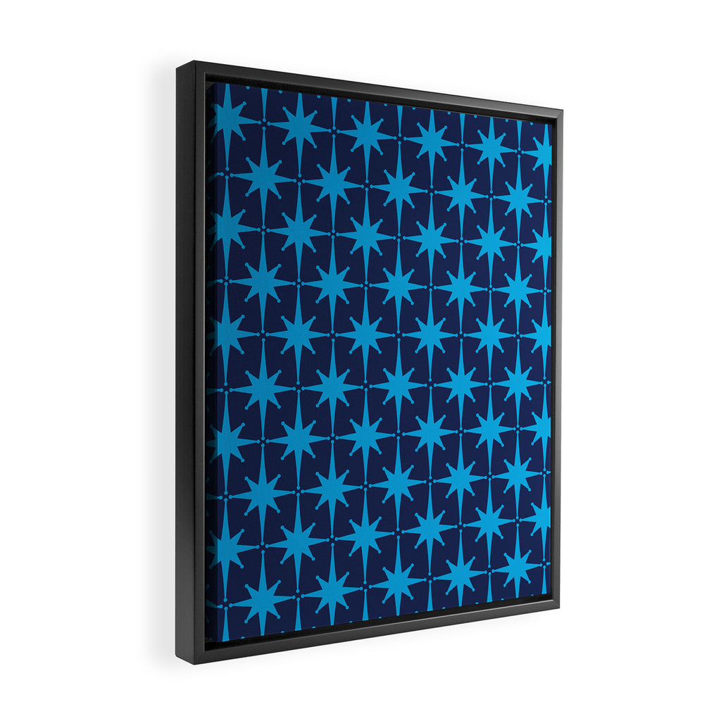 Midcentury Modern Atomic Age Starburst Pattern in Double Blue Framed Canvas Print Gallery Image 2