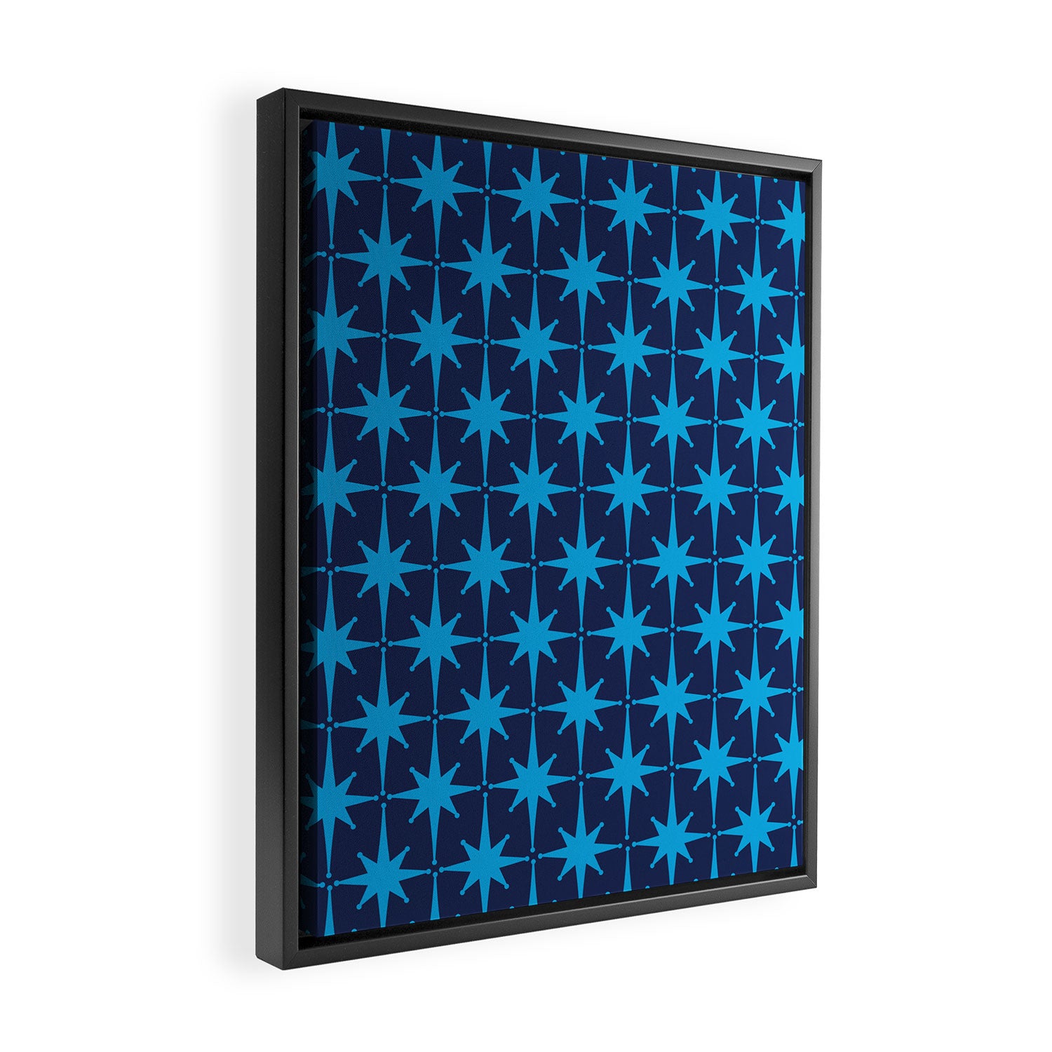 Midcentury Modern Atomic Age Starburst Pattern in Double Blue Framed Canvas Print Gallery Image 2