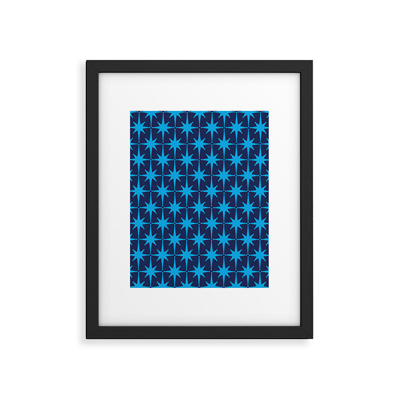 Midcentury Modern Atomic Age Starburst Pattern in Double Blue Framed Art Print Gallery Image 5