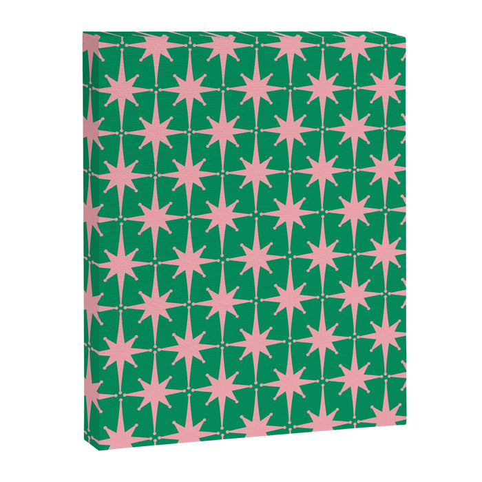 Midcentury Modern Atomic Age Starburst Pattern in Pink and Christmas Green Canvas Print Gallery Image 1