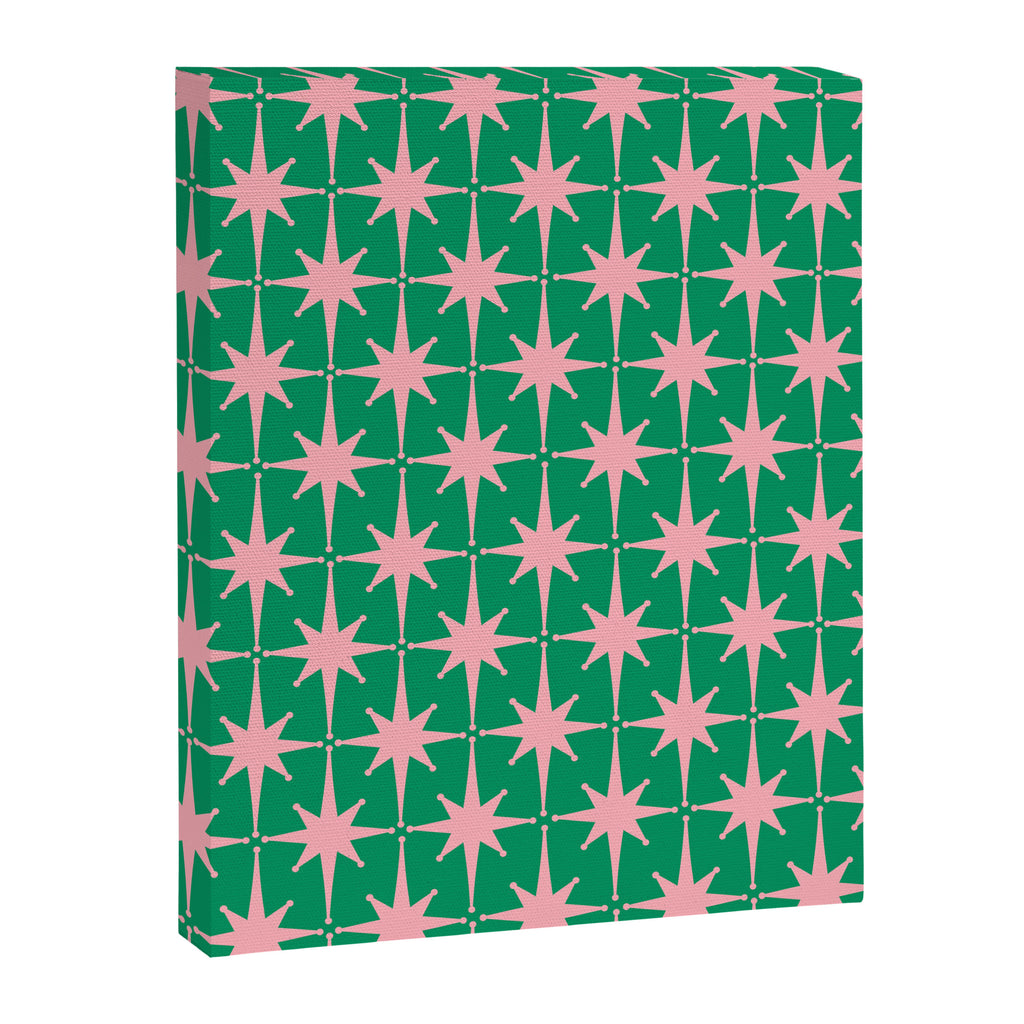 Midcentury Modern Atomic Age Starburst Pattern in Pink and Christmas Green Canvas Print Gallery Image 6