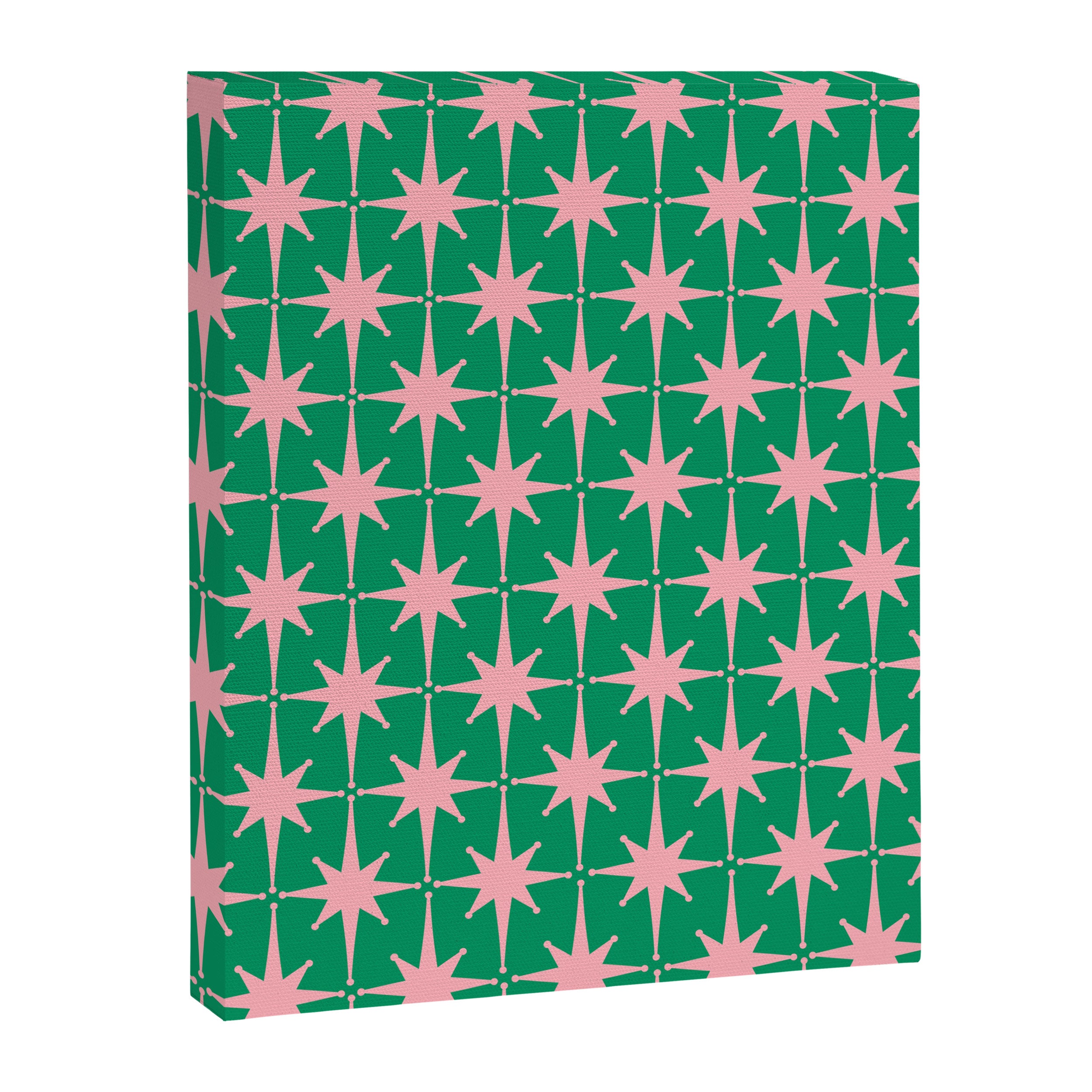 Midcentury Modern Atomic Age Starburst Pattern in Pink and Christmas Green Canvas Print Gallery Image 6