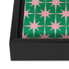 Midcentury Modern Atomic Age Starburst Pattern in Pink and Christmas Green Framed Canvas Print Gallery Image 3