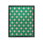 Midcentury Modern Atomic Age Starburst Pattern in Pink and Christmas Green Framed Canvas Print Gallery Image 6