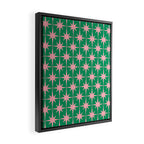 Midcentury Modern Atomic Age Starburst Pattern in Pink and Christmas Green Framed Canvas Print Gallery Image 2