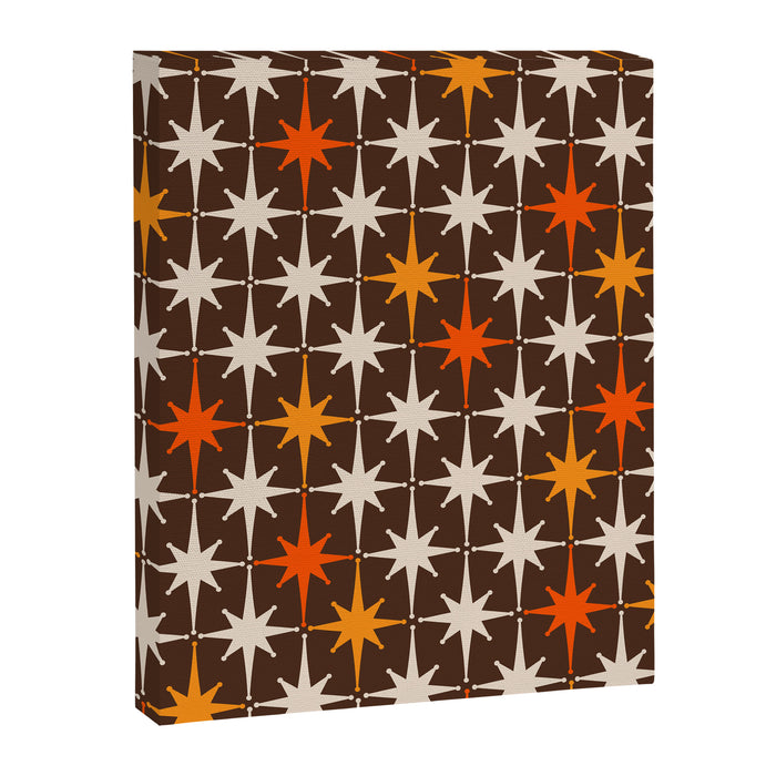 Midcentury Modern Atomic Age Starburst Pattern in Retro 70s Brown Orange Beige Canvas Print Gallery Image 1