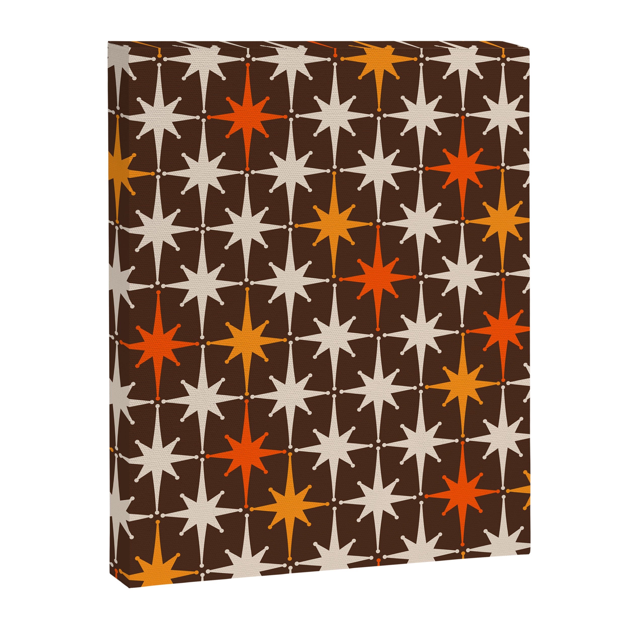 Midcentury Modern Atomic Age Starburst Pattern in Retro 70s Brown Orange Beige Canvas Print Gallery Image 6