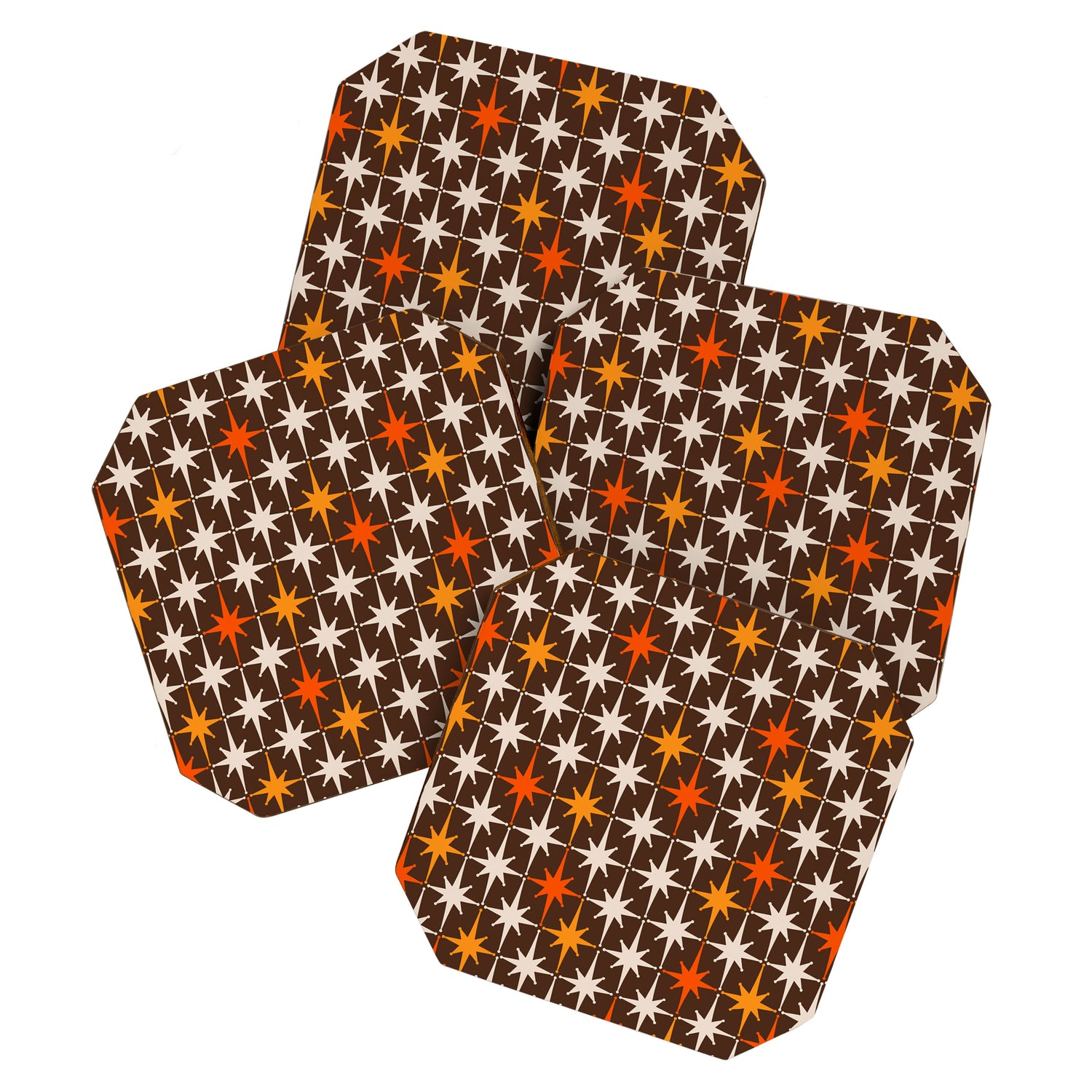Midcentury Modern Atomic Age Starburst Pattern in Retro 70s Brown Orange Beige Coaster Gallery Image 1