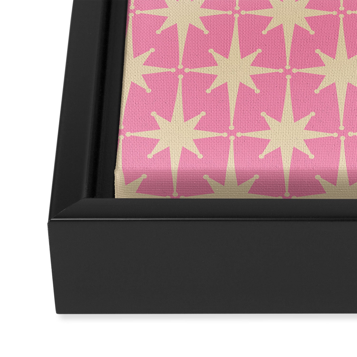 Midcentury Modern Atomic Age Starburst Star Pattern in Pink and Cream Framed Canvas Print Gallery Image 3