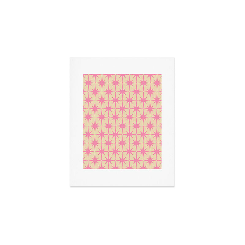  Midcentury Modern Atomic Age Starburst Star Pattern Pink and Cream Art Print Gallery Image 1
