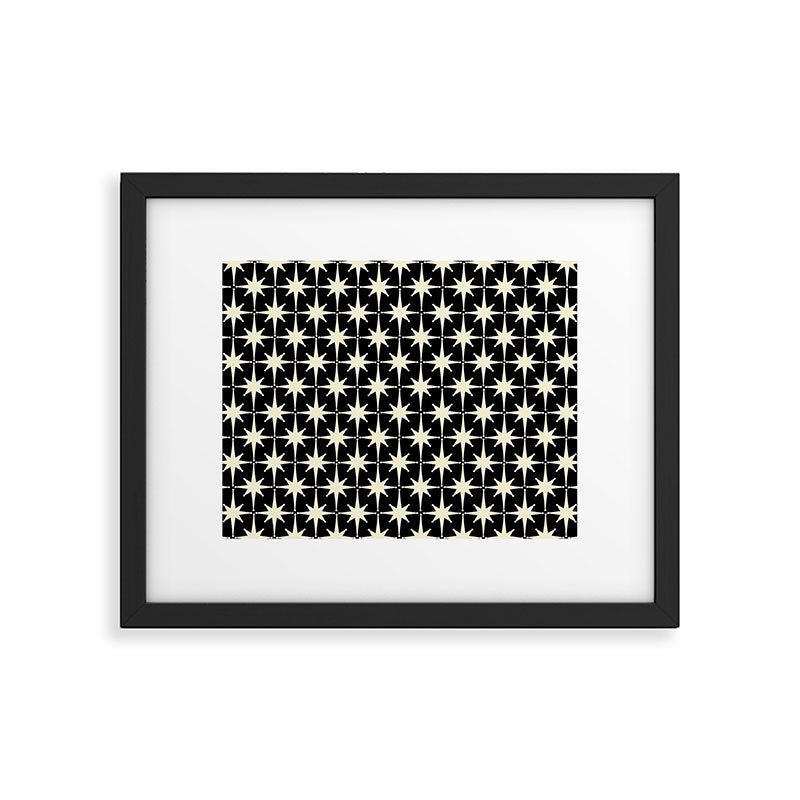 Midcentury Modern Atomic Age Starburst Pattern in Retro Cream and Black Framed Art Print Gallery Image 4