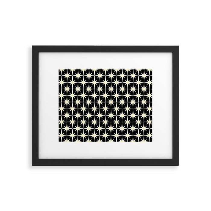Midcentury Modern Atomic Age Starburst Pattern in Retro Cream and Black Framed Art Print Gallery Image 1
