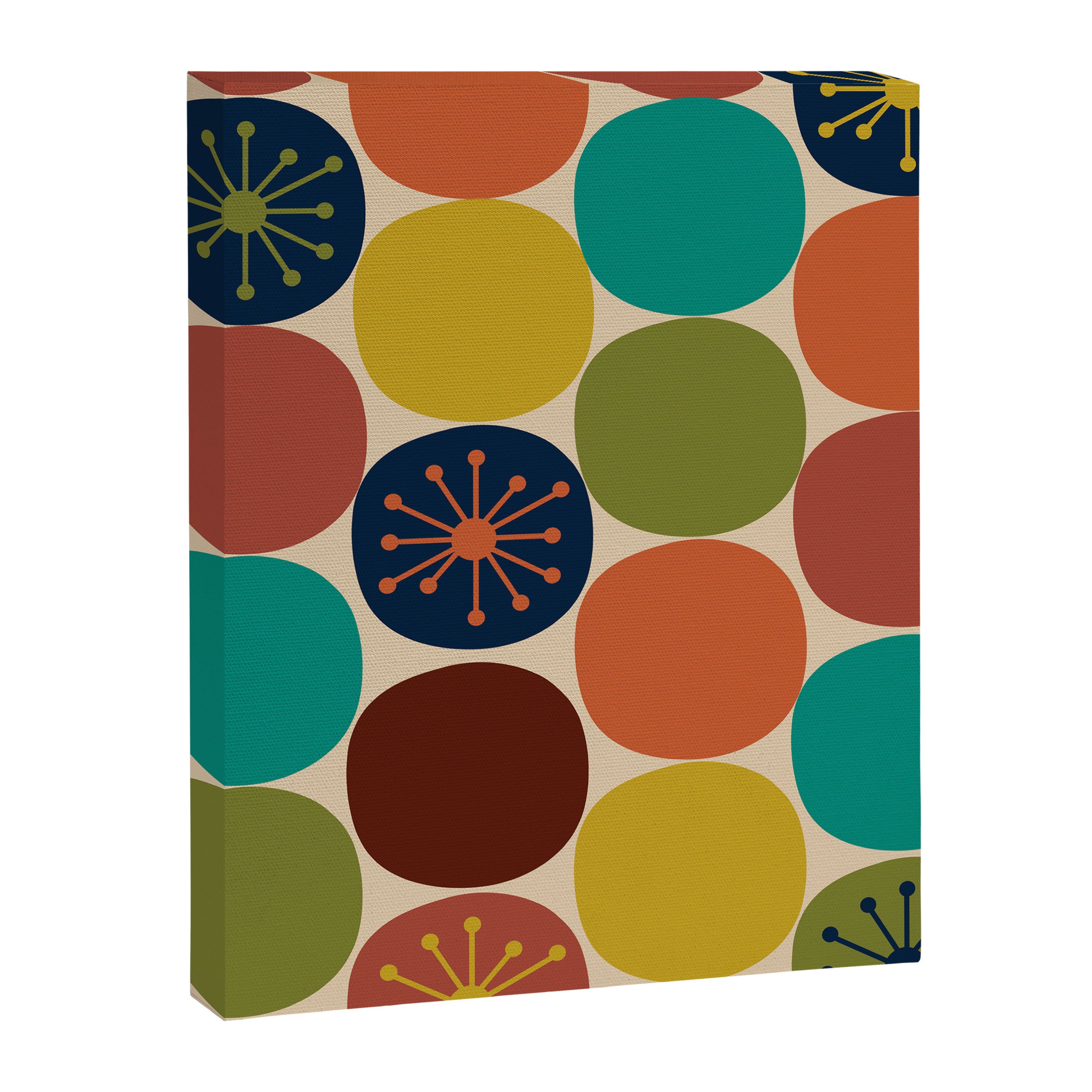 Midcentury Modern Atomic Dot Semi Pattern in Mustard, Olive, Orange, Turquoise, Blue, and Beige Canvas Print Gallery Image 6