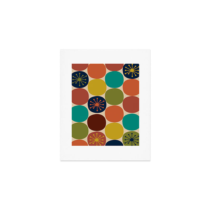 Midcentury Modern Atomic Dot Semi Pattern in Mustard, Olive, Orange, Turquoise, Blue, and Beige Art Print Gallery Image 1