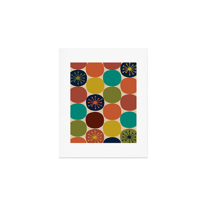 Midcentury Modern Atomic Dot Semi Pattern in Mustard, Olive, Orange, Turquoise, Blue, and Beige Art Print Gallery Image 1