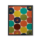 Midcentury Modern Atomic Dot Semi Pattern in Mustard, Olive, Orange, Turquoise, Blue, and Beige Framed Canvas Print Gallery Image 6