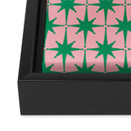 Midcentury Modern Atomic Age Starburst Pattern in Christmas Green and Pink Framed Canvas Print Gallery Image 3