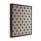 Midcentury Modern Atomic Age Starburst Pattern in Christmas Green and Pink Framed Canvas Print Gallery Image 2